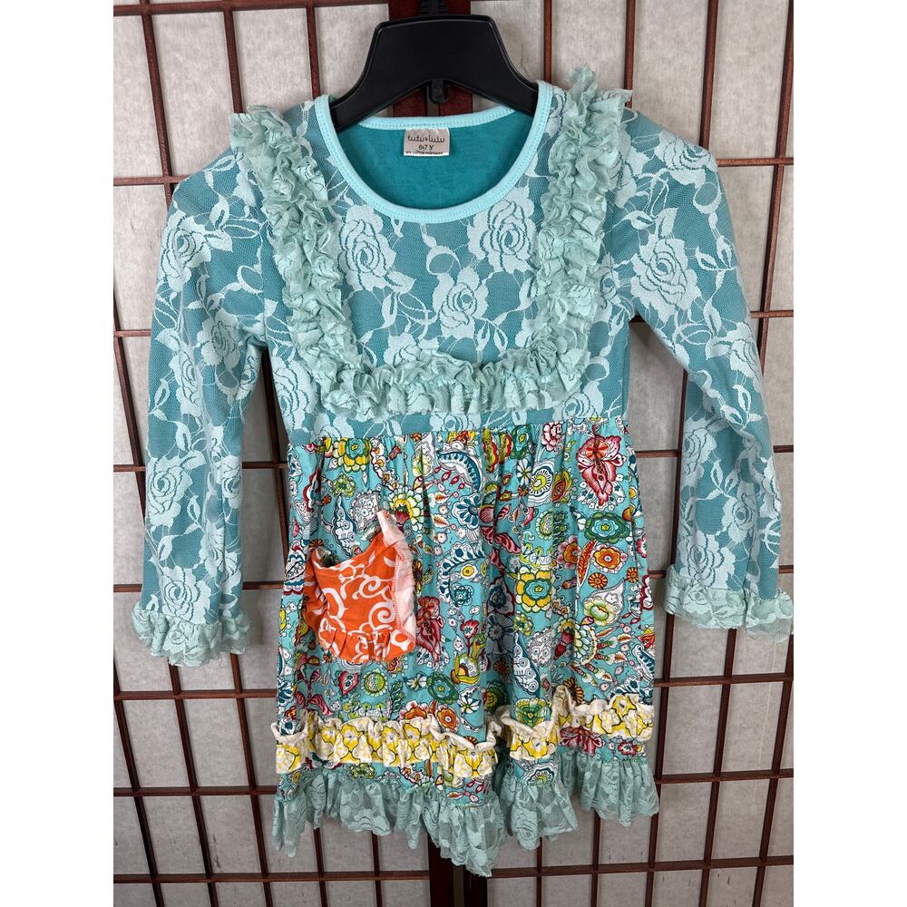 TuTu & Lulu Size 6/7 years dress blue paisley and lacy details.